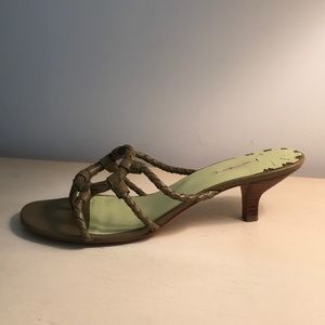 MAX STUDIO GREEN BRAIDED LEATHER LOW HEEL SANDALS